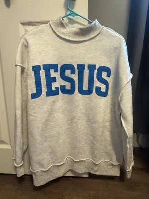 Jesus/ God is Good Reversible Mock Neck Gray thumbnail 1