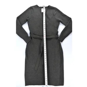 Abercrombie & Fitch Ribbed Knit Wrap Belted Midi Sweater Dress char Grey Large thumbnail 9