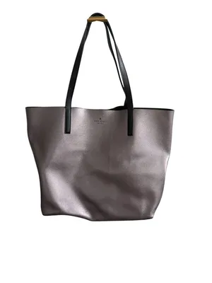 KATE SPADE Pewter Silver Black Reversible Leather Shoulder Tote Bag thumbnail 4