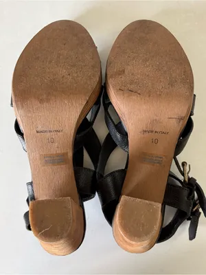 Madewell Black Leather Ankle Strap Platform Wood High Heels Sandals Womens Sz 10 thumbnail 11