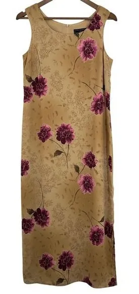 Laura Scott Vintage Boho Grunge‎ 90s Teacher Floral Maxi Dress Sleeveless Gold Phoebe Buffay thumbnail 1