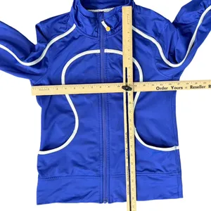 Lululemon Asana Blue Zip Up Track Jacket White Piping Thumbholes Size S / M thumbnail 3