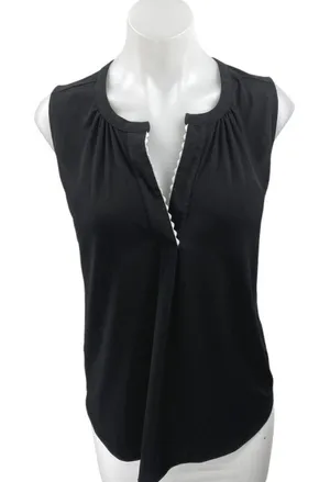 Ann Taylor Women's Black Sleeveless Notch V Neck Tank Blouse Shirt Top Size S thumbnail 1