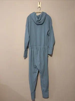 Free People Movement Training Day 100% Cotton‎ Teal Green Hooded Jumpsuit Medium thumbnail 4