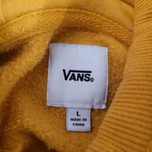 Vans Yellow Cropped Hoodie Women’s Large Checkered Logo Pullover Sweatshirt thumbnail 8
