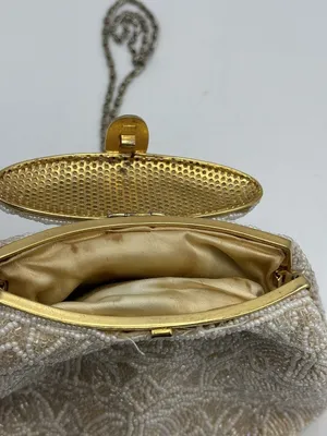 Carlo Fellini Clutch Purse Handbag White & Cream Beaded thumbnail 5