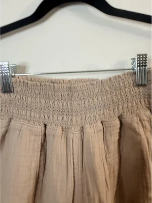 Happily Grey Women’s Medium Beige Cotton Gauze Wide Leg Pants Smocked Waist Boho thumbnail 3