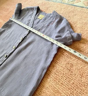 Vintage Blue Cactus Linen Dress Made USA Southwest Print Button Front thumbnail 5