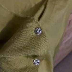 J. Crew Factory Green Cardigan Sweater Merino Wool Rhinestone Buttons Size M thumbnail 2