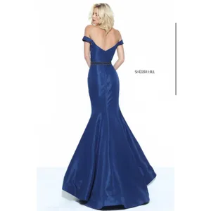 NWT Sherri Hill 50950‎ Navy Blue Off Shoulder Taffeta Mermaid Gown Size 2 $550 thumbnail 2