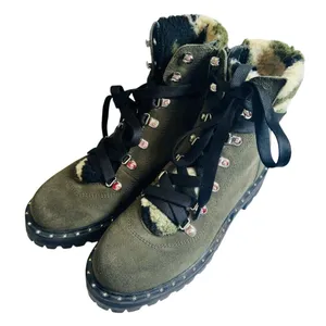Steve Madden Suede Camo Hiking Boots Womens‎ Olive Green Faux Shearling Gorpcore thumbnail 1