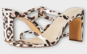 The Drop Leopard Avery Square Toe Two Strap High Heeled Sandal Size 8.5 Brown thumbnail 1