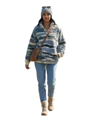 Mountain and Isles Blue Cream Half Zip Sherpa Fleece Pullover Oversized XL EUC thumbnail 3