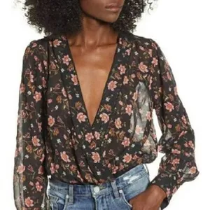 J.O.A. Floral long sleeve open back bodysuit thumbnail 1