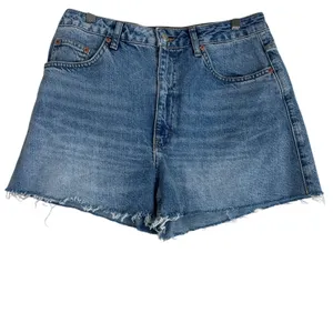 Topshop Cutoff Jean Shorts Medium‎ Wash Denim Raw Hem High Rise Western Size 8 thumbnail 2