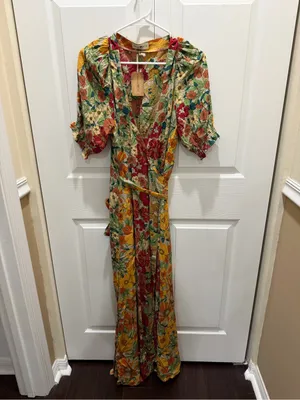 Natural Life Sophia Wrap Maxi Dress in gold vintage floral print large NWT thumbnail 3