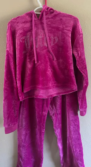 Juicy Couture Velour Tracksuit Set Pink Hoodie & Pants XL Women thumbnail 7