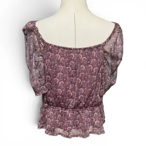 American Eagle Faux Wrap Cropped Blouse Top Sheer Purple Floral XL thumbnail 3