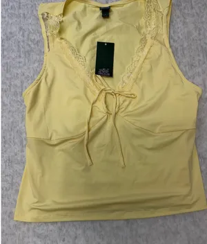 Wild Fable Womens Lace‎ Trim V-Neck Sleeveless Tie Front Top Light Yellow Size M thumbnail 1