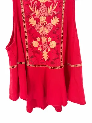 Free People Boho Cottagecore Pineapple Lace Embroidered Flora Swing Tank Top thumbnail 6