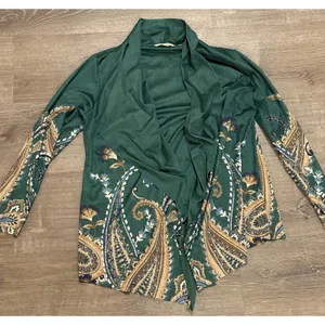 SOFT SURROUNDINGS Chouteau‎ Jacket - Green Faux Suede, Open, Artsy Design, L thumbnail 2