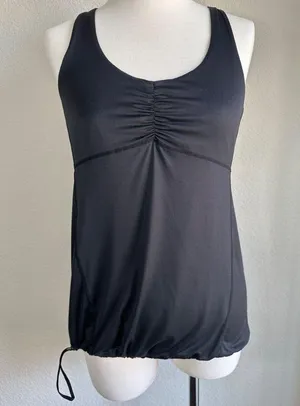Gap Fit Ruched Tank Top Black Hiking Workout Sports Bra Racerback Drawstring Sz S thumbnail 4