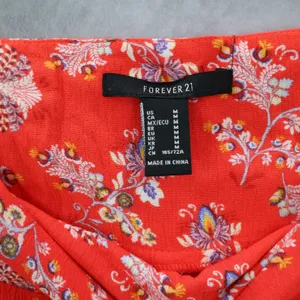 Red Floral Wide Leg Boho Y2K Cottage Pull On Straight Leg Flowy Pants Medium thumbnail 6