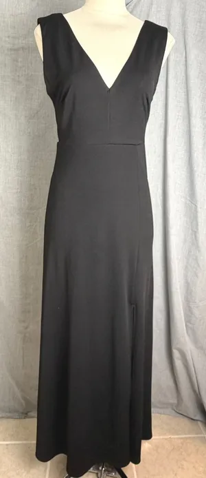 Birdy Grey Black V Neck Sleeveless Maxi Dress Side Slit Formal‎ Evening M thumbnail 1