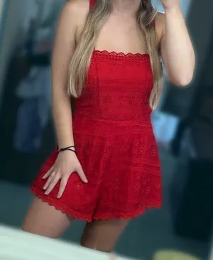 Gently used Red Lace Romper. Size S. thumbnail 1