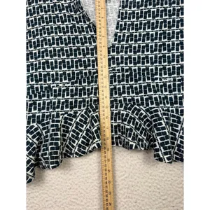 Anthropologie Blouse Womens XS Deep Green‎ Geometric Ruffle Hem Cropped V Neck thumbnail 6