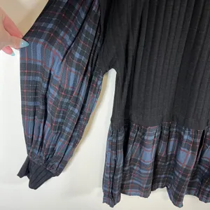 Maurices Womens XXL Black Ribbed‎ Plaid Mixed Media Babydoll Top NWT Grunge thumbnail 4