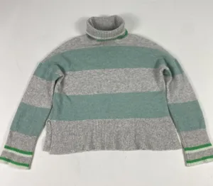 J Crew Sweater Womens XS Gray Green‎ Stripe Turtleneck Merino Alpaca Knit thumbnail 1