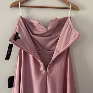 Lulus Maxi Dress Real Romantic Light Rose Pink Satin Strapless Flowy Size S thumbnail 11