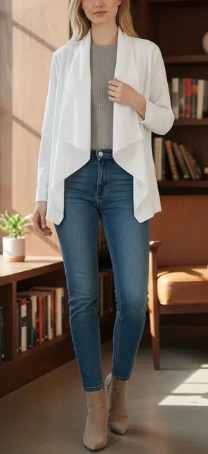 NYDJ Open Front Drape Collar White Blazer – Medium thumbnail 1