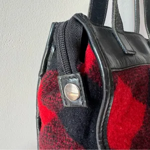 Ralph Lauren Vintage 1990s Wool and Leather Square Buffalo‎ Plaid Shoulder Bag thumbnail 11