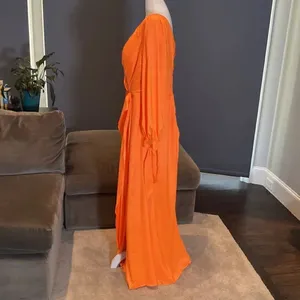 Women’s Orange Full Length Long Sleeve Dress Leg Slit Corset Back Size 14 *READ thumbnail 7