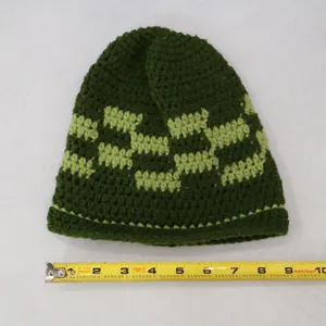 Green Cable Knit Y2K Vintage Hippy Cottage Boho Skater Bucket Beanie Cap‎ Hat thumbnail 5