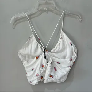 NEW Sky to Moon Top Medium Cropped White Pink Floral Spaghetti Straps‎ NWT thumbnail 4