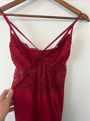 Red Lace-Trim Chemise Nightdress thumbnail 3