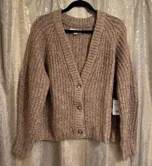 Lucky Brand Speckled Brown Wool Blend Chunky Button Cardigan Large NWT thumbnail 1