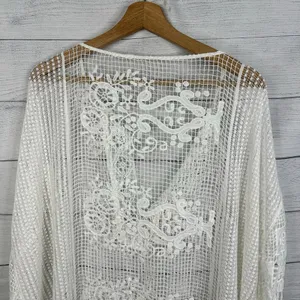 Womens size XL One Size Kimono Bohemian Crochet Lace Boho Coverup Festival White thumbnail 5