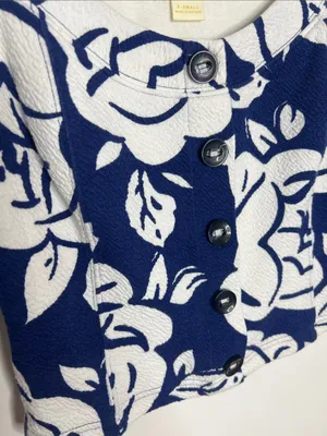 Anthropologie Mauve Amiens Floral White / Navy Puff Sleeve Top thumbnail 6