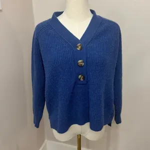 Madewell Blue‎ Ribbed Henley Sweater Size Small thumbnail 2