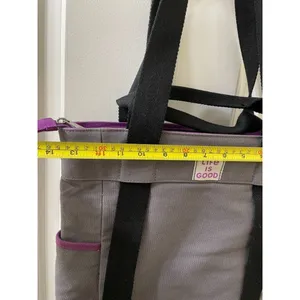 New Life Is Good tote bag Canvas Purple/Gray Tote W/Flower Motif 14x15 Inches thumbnail 6