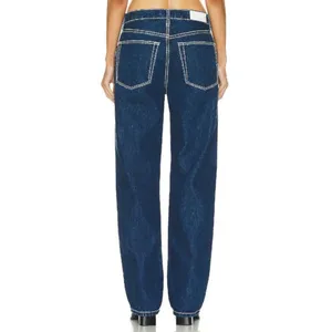 RE/DONE Loose Long‎ Jeans Blue Chunky Stitch Indigo High Rise Womens Size 30 thumbnail 3