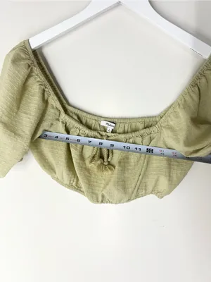 Madewell Olive Green Puff Sleeve Crop Top with Tassel Tie thumbnail 6