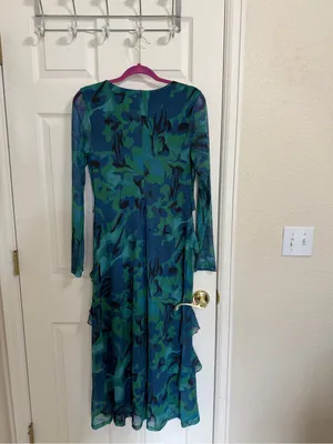 Zesica Blue Ruffle Layer Tiered Maxi Floral Dress Aqua Vacation Beach Resort thumbnail 8