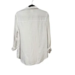 Gap The Easy Shirt Womens Medium Optic White Linen Blend Button Down Long Sleeve thumbnail 3