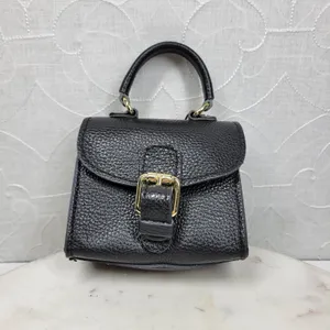 Vintage Italian Mini Black Leather Top Handle Bag Gold Buckle Made in Italy thumbnail 2