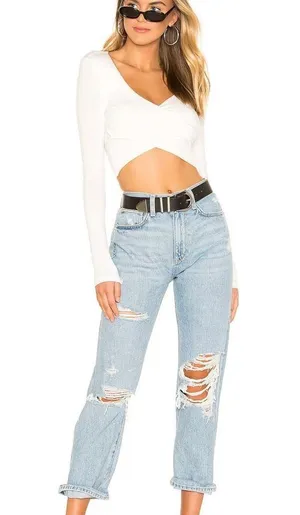 Superdown White Wrap Crop Top XL Cotton Long Sleeve Plunging Matilda Revolve NEW thumbnail 8